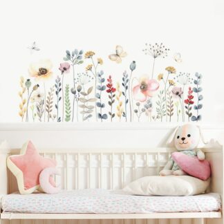 Cartoon Watercolor Floral Leaves Plant Wall Sticker
