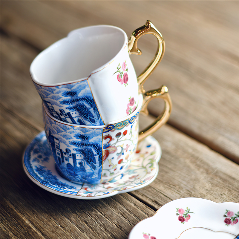Ceramic Coffee Cup Teacup Set Blue and White - Image 2