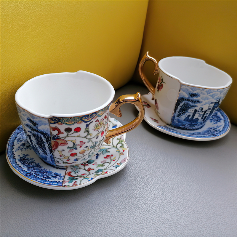 Ceramic Coffee Cup Teacup Set Blue and White - Image 3