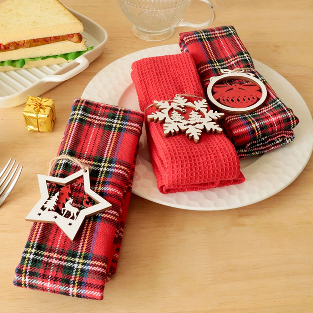 4PCS Christmas Plaid Cotton Table Napkins with Napkin Ring Pocket Handkerchief For Christmas Party Decor - Image 5