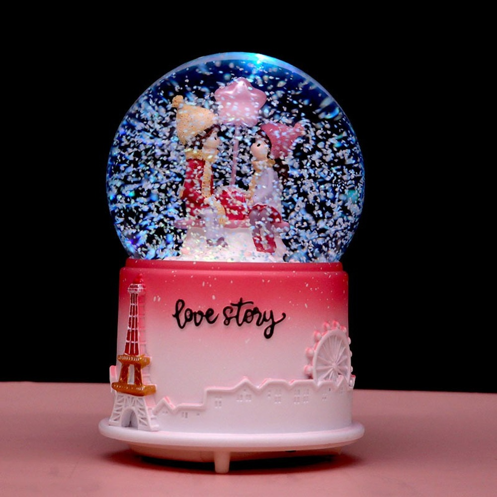 Couple Glowing Snow Crystal Ball Music Valentine's Day Ornament - Image 2
