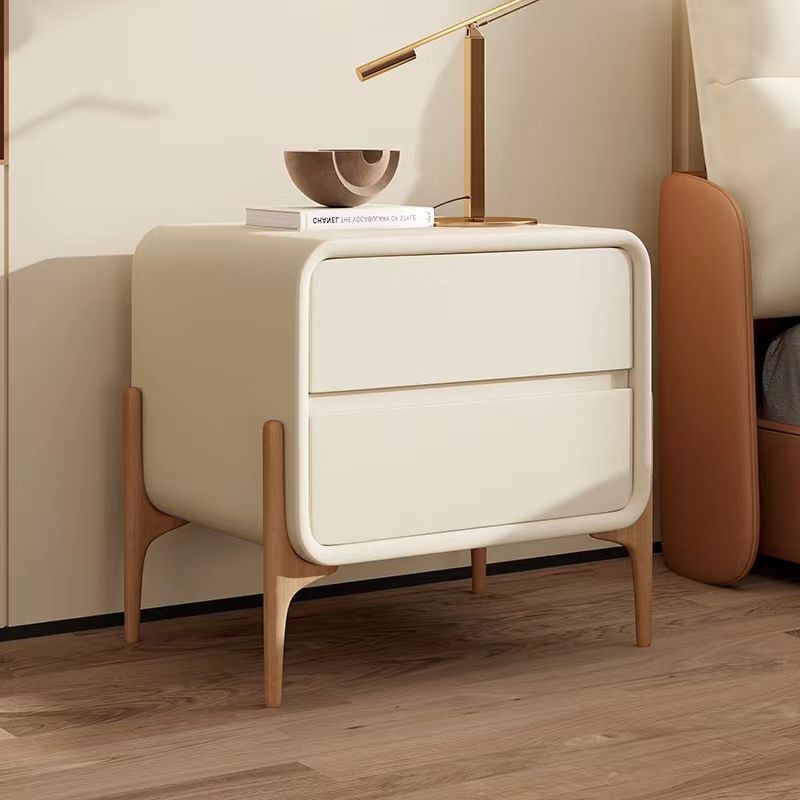 Modern Small Wooden Bedside Storage Cabinet In Cream