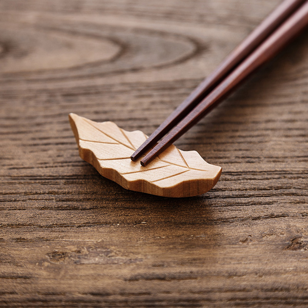 Creative Leaf Shape Wooden Chopsticks Holder - Image 4