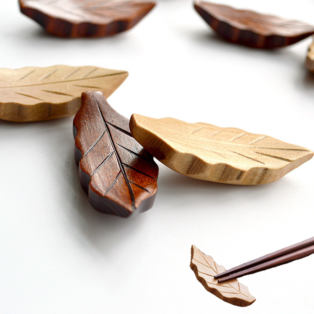 Creative Leaf Shape Wooden Chopsticks Holder