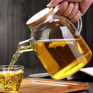 Creative Heat-Resistant Transparent Glass Teapot with Bamboo Lid
