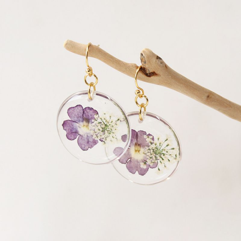 Cute Dried Natural Leaf Flower Creative Resin Earrings