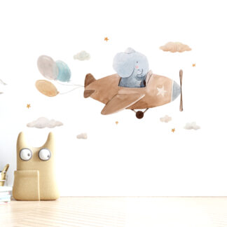 Cute Elephant Flying Airplane Removable Wall Stickers