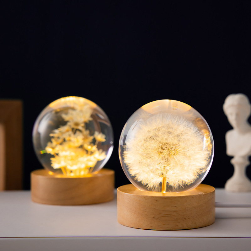 3D Dandelion Crystal Ball with Wood Stand Base - Image 4