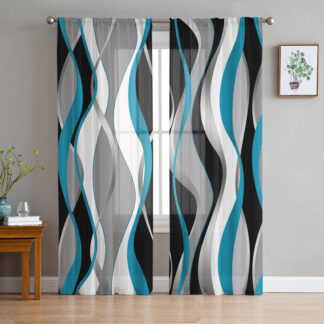 Abstract Gradient Turquoise Tulle Voile Curtains