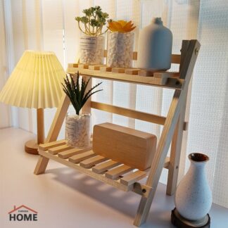 Double Layer Adjustable Desktop Wooden Bookshelf