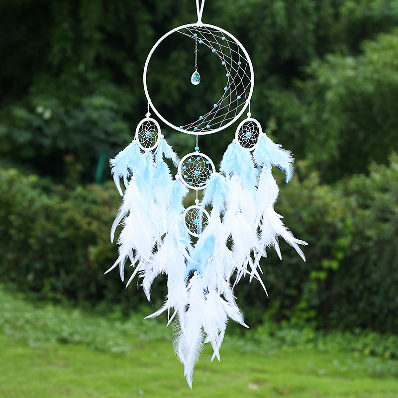 Handmade Dreamcatcher Decoration, Blue and White - Image 3