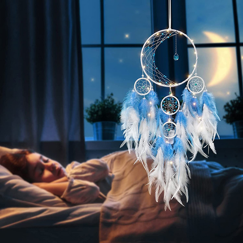 Handmade Dreamcatcher Decoration, Blue and White - Image 4