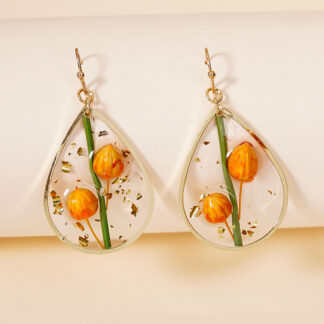 Elegant Dry Flower Bud Dangle Resin Drop Earrings