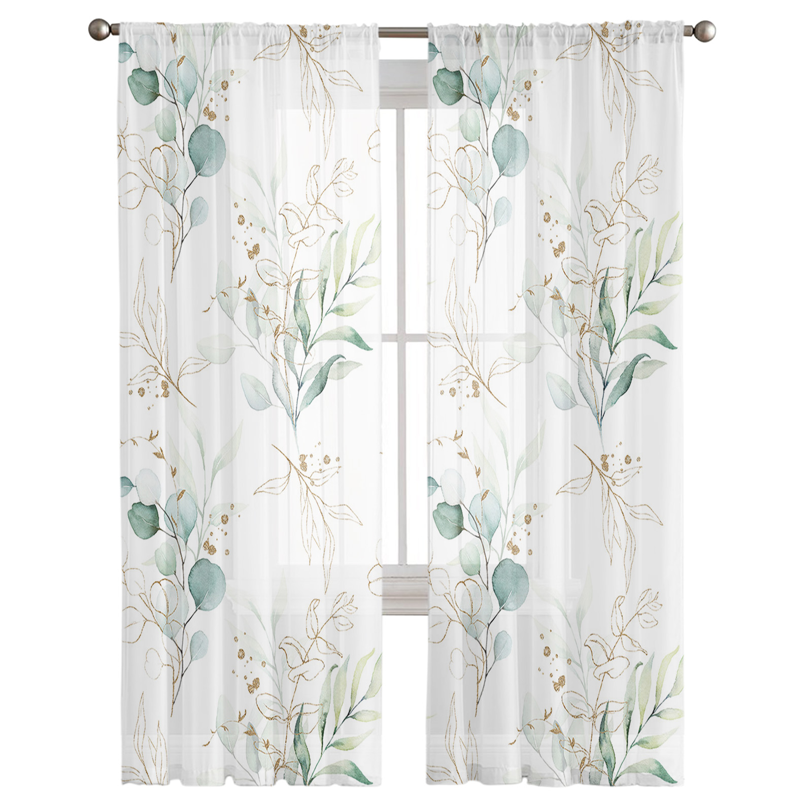 Eucalyptus Leaf Art Abstract Tulle Sheer Curtain - Image 2