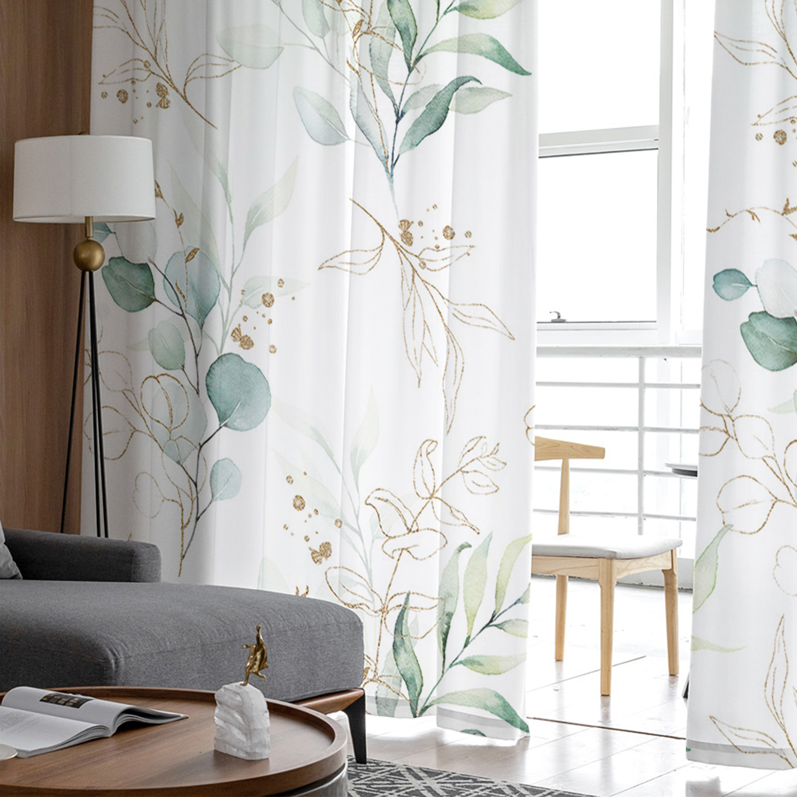 Eucalyptus Leaf Art Abstract Tulle Sheer Curtain - Image 4