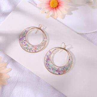 Creative Exaggerate Round Dried Flower Resin Earrings