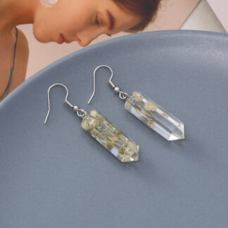 Handmade3D Geometric Dried Flowers Handmade Transparent Glass Resin Earrings