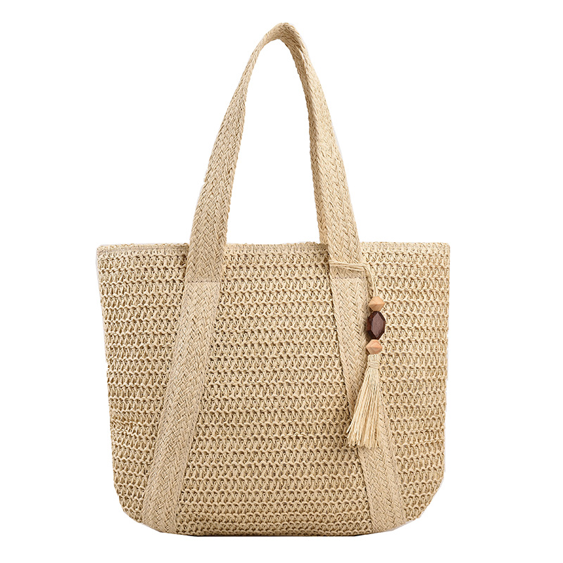 Fashion One-Shoulder Tassel Paper Rope Straw Tote Bag - Image 2