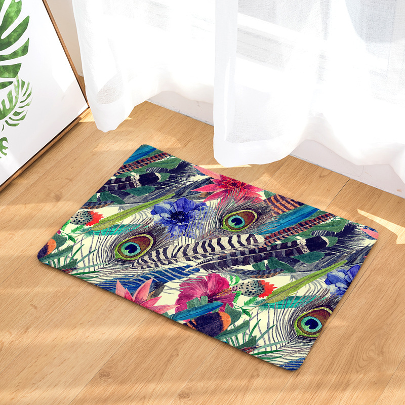 Peacock Pattern Printed Flannel Entrance Doormat