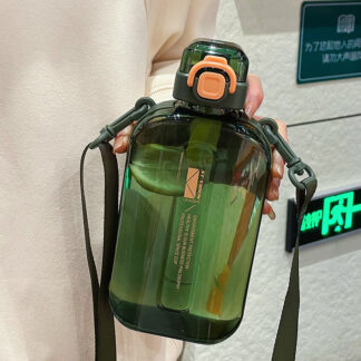 Flat Square Transparent Portable Water Bottle Portable with Adjustable Strap