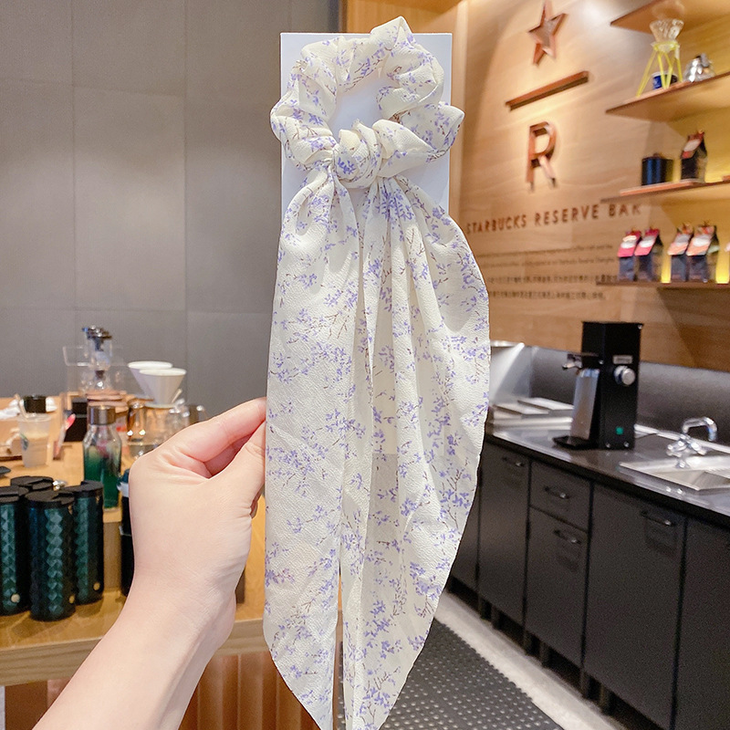 Floral Chiffon Scarf Ponytail Holders Women Hair Scrunchies