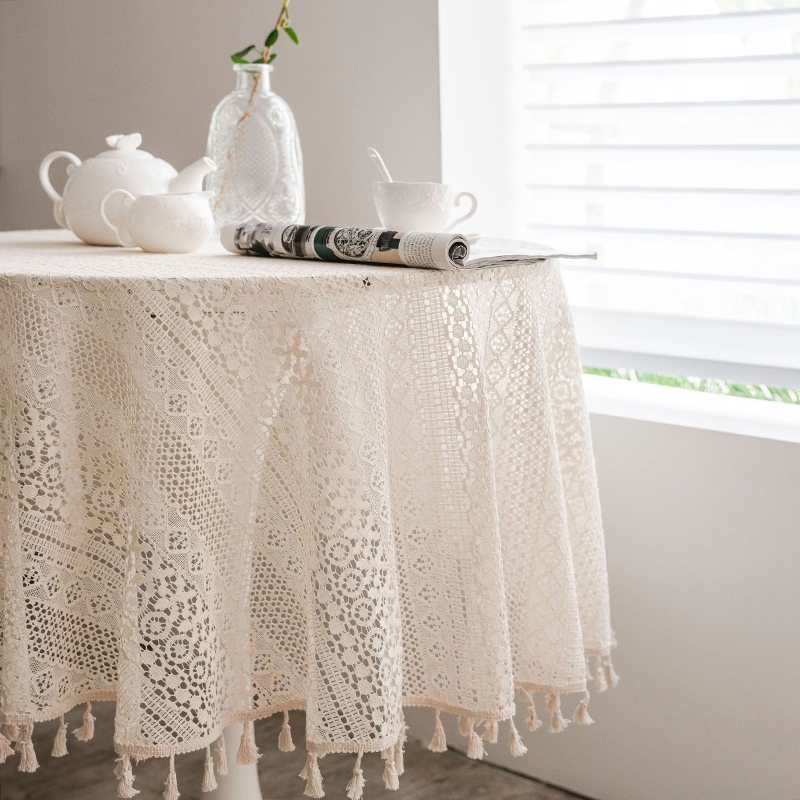 French Lace Beige Rectangular Tablecloth