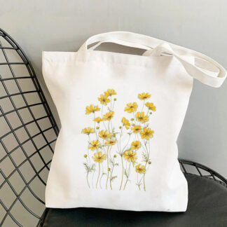 Girl Canvas Flower Printed Tote Bag, Yellow