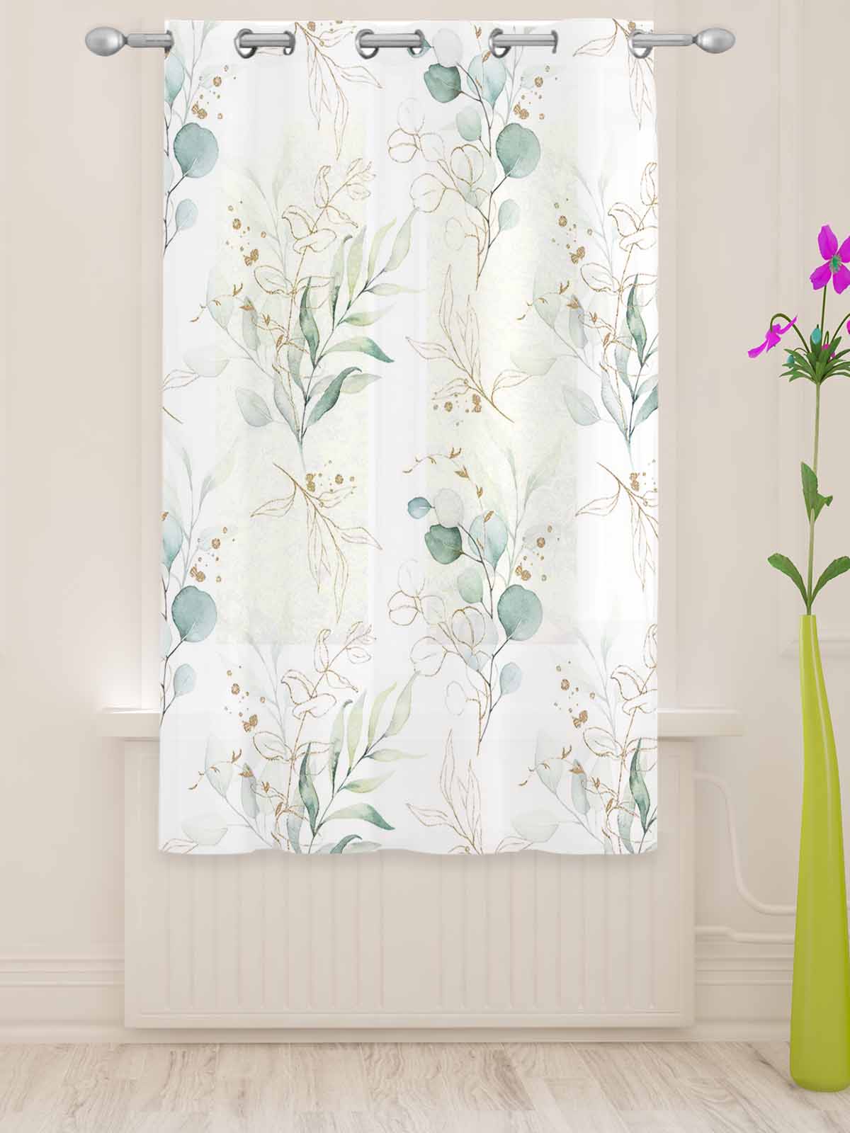Green Leaf Eucalyptus Plant Tulle Sheer Curtains - Image 2