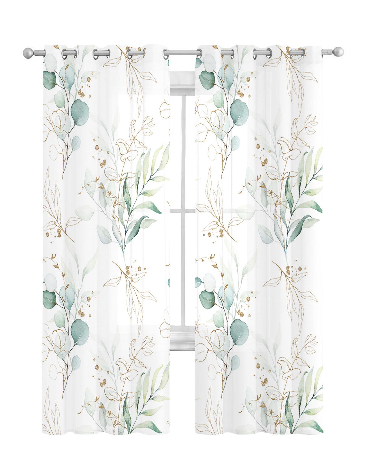 Green Leaf Eucalyptus Plant Tulle Sheer Curtains - Image 3