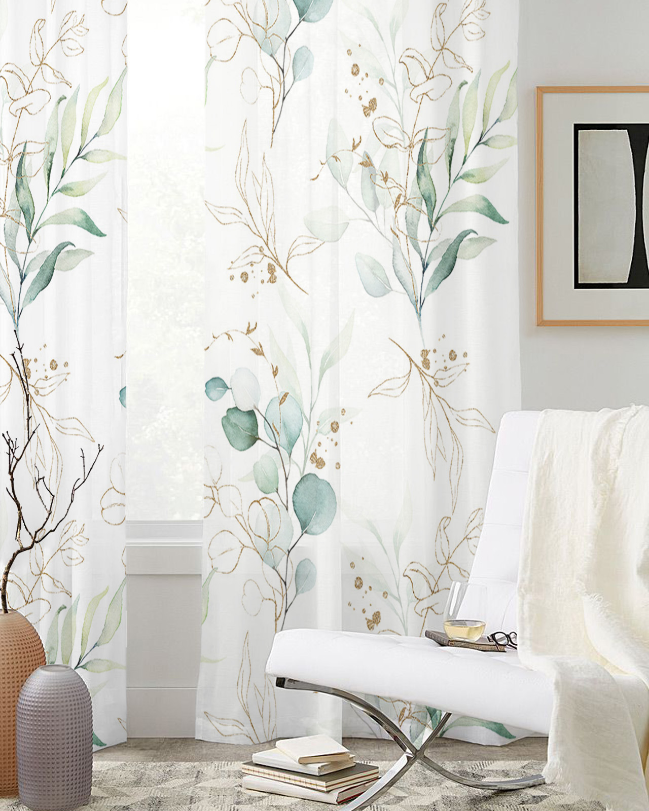 Green Leaf Eucalyptus Plant Tulle Sheer Curtains - Image 4