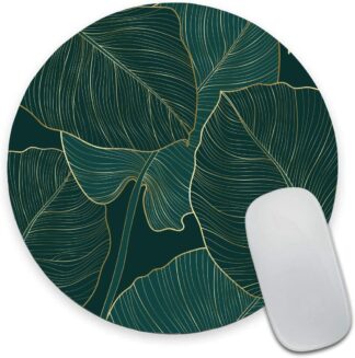 Green Tropical Leaves Round Computer Mouse Mat
