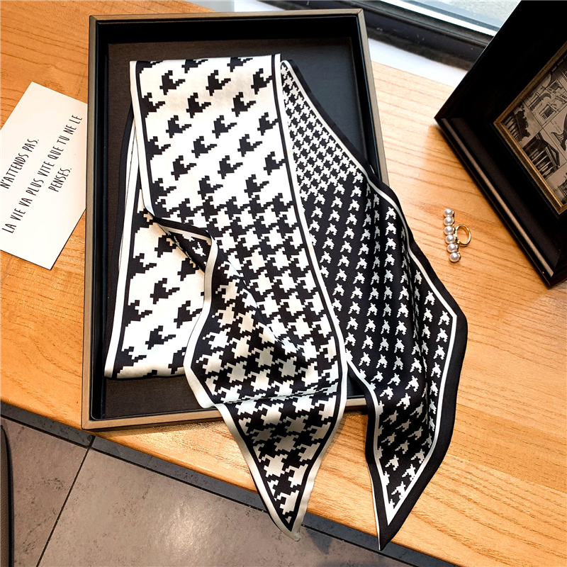 Elegant Print Satin Silk Skinny Scarf, Hair Bands Ribbon - Image 2