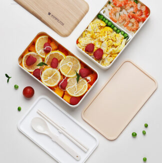 Microwave Double Layer Lunch Box Wooden Style