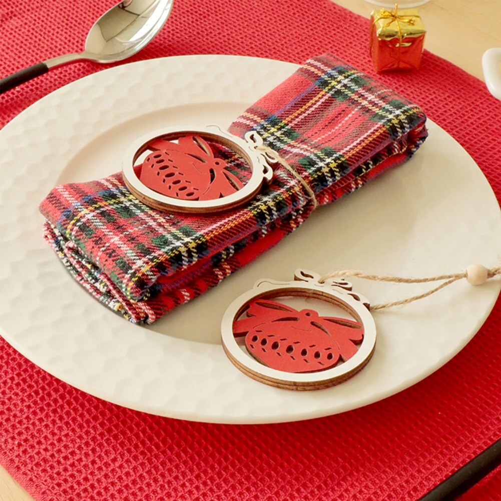 4PCS Christmas Plaid Cotton Table Napkins with Napkin Ring Pocket Handkerchief For Christmas Party Decor - Image 7