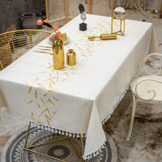 Embroidery Gold Leaves Long Stripe Jacquard Tablecloth