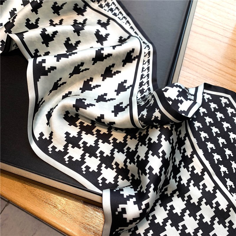 Elegant Print Satin Silk Skinny Scarf, Hair Bands Ribbon - Image 4