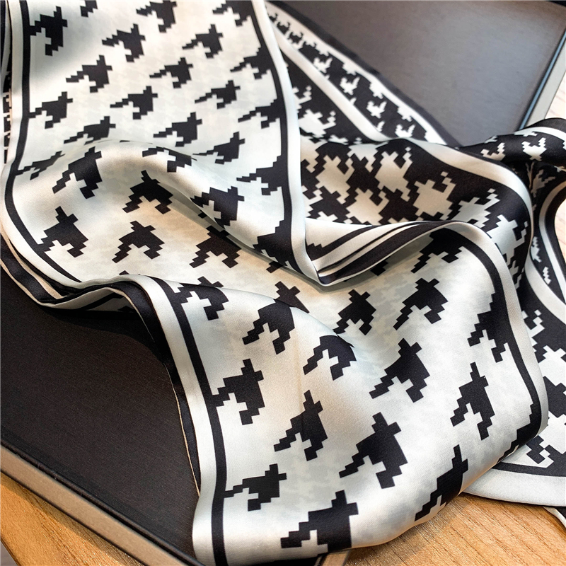 Elegant Print Satin Silk Skinny Scarf, Hair Bands Ribbon - Image 3