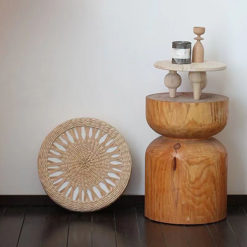 Hand Woven Natural Cattail Grass Round Cushion For Home Decor - Image 4