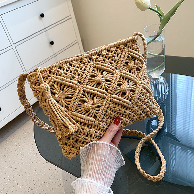 Handmade Cotton Rope Tassel Braided Bag - Image 2