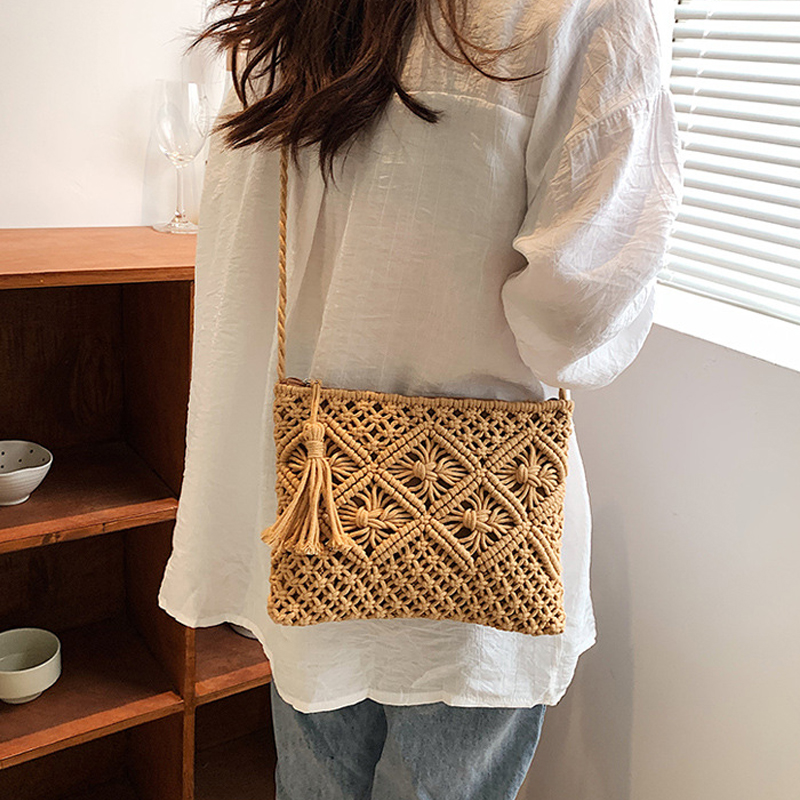 Handmade Cotton Rope Tassel Braided Bag - Image 8