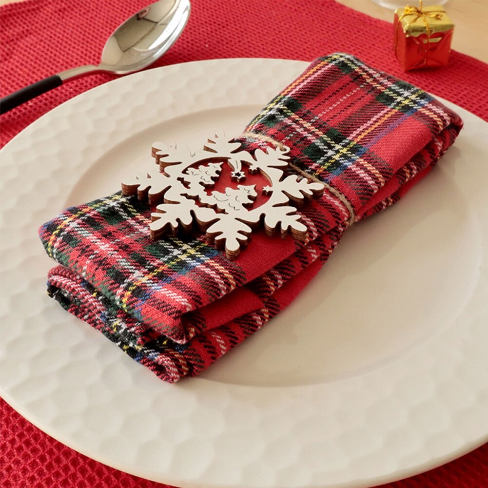 4PCS Christmas Plaid Cotton Table Napkins with Napkin Ring Pocket Handkerchief For Christmas Party Decor - Image 6
