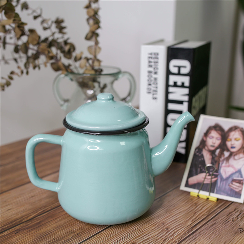 Vintage Enamel Kettle with 4 Cups Trays Set - Image 6