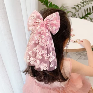 Beautiful Chiffon Bow Print Pink Flower Hairpin