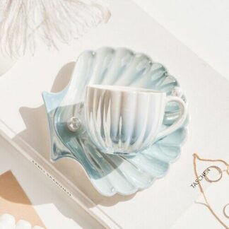 High Quality Gradient Pearl Shell Tea Cup and Saucer Set