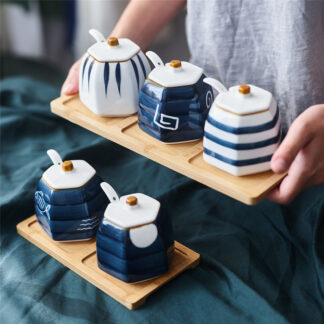 Japanese Style Ceramic Spice Jars with Lid Spoon