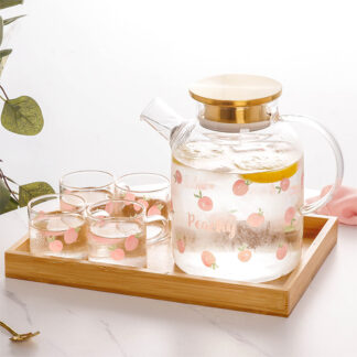 1000ml Kawaii Peach Glass Kettle Jug  with 4 Cups Set