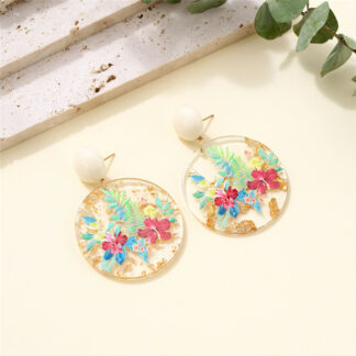 Colorful Round Transparent Flower Resin Drop Earrings