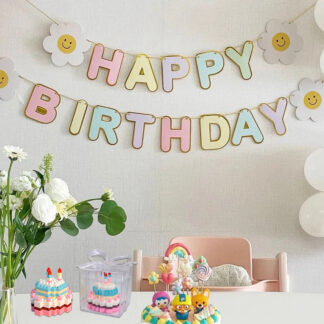Pastel Flower Happy Birthday Banner Party Decorations