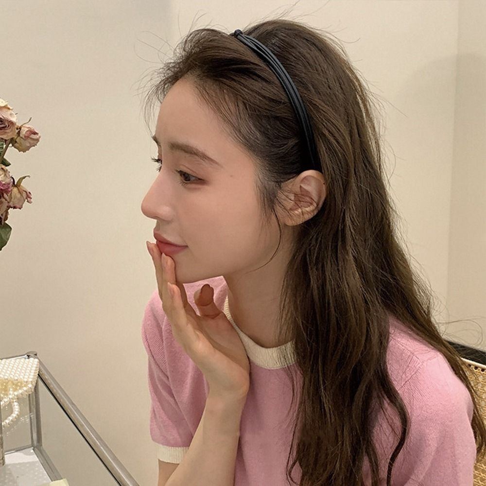 Vintage Knotted Thin PU Leather Headband, Set Of 2 - Image 2