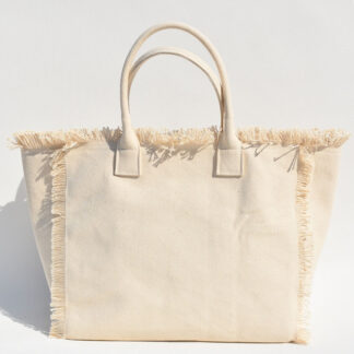 Fringed Frilly Design Canvas Tote Bag, Beige